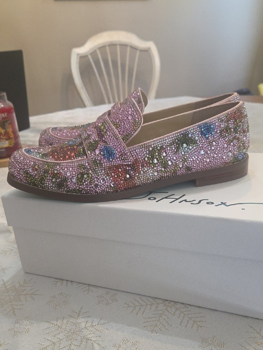 Betsey Johnson Pink ARON Multicolor Crystal Floral Loafers - Picture 2 of 5